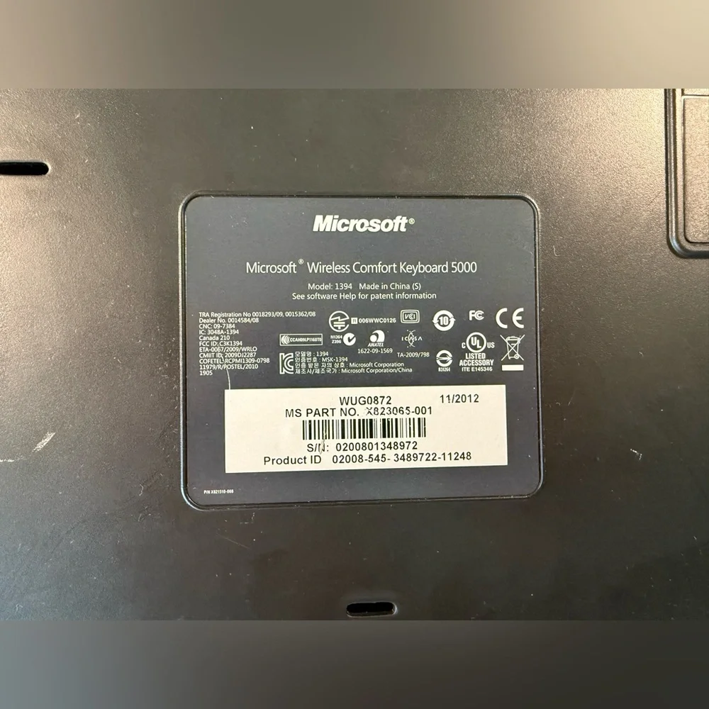 Microsoft Wireless Comfort Keyboard 5000 Ergonomic 1394.No Dongle .Tested.